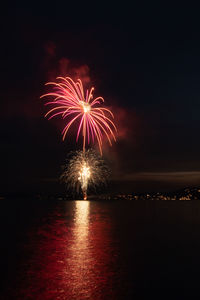 Low angle view of firework display at night