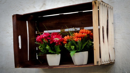 Flowers in a wooden box