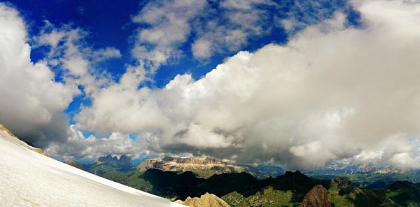 Panoramic shot of mountains against blue sky