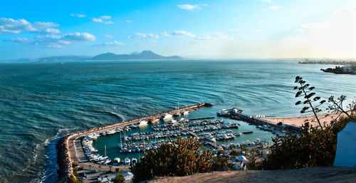 High angle view of sea against sky