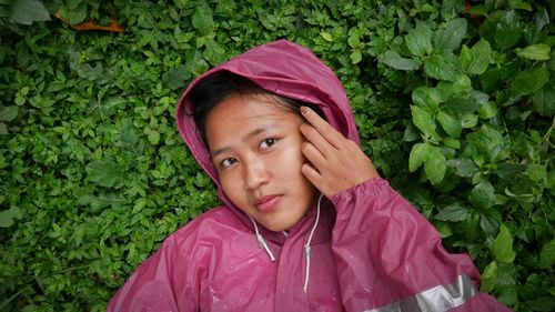 Portrait of cute girl in rain