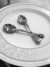 Close-up view of spoons on plate