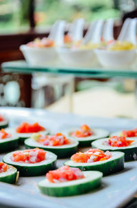 Close-up of salad served in plate on table