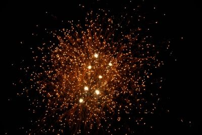 Low angle view of firework display at night