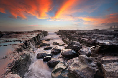 Scenic view of sea against sky during sunset