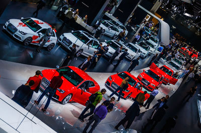 High angle view of people on street