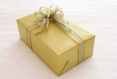 Close-up of yellow box on white background