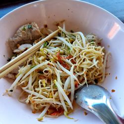 High angle view of noodles in plate