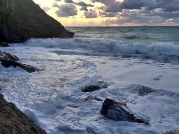 Scenic view of sea against sky during sunset