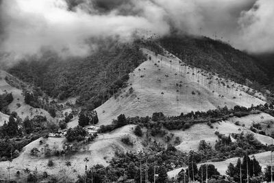 High angle view of land against sky