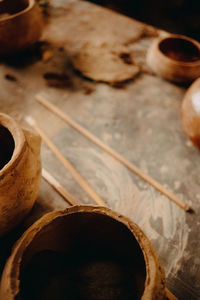 High angle view of coffee beans on table