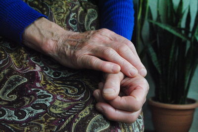 Close-up of woman holding hands