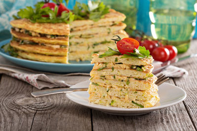 Close-up of food in plate on table