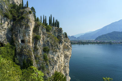 Panoramic view of rocks and mountains against sky