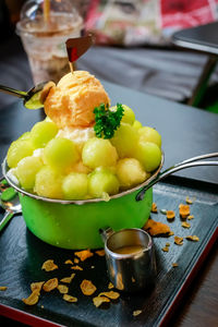 Close-up of juice in bowl on table