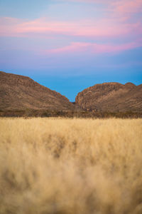 Scenic mountain view of desert sunset in big bend national park, texas