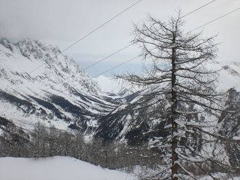 Scenic view of snow covered mountains against sky