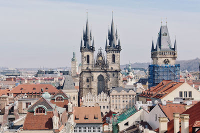 High angle view of buildings in city