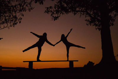 Silhouette people against sky during sunset