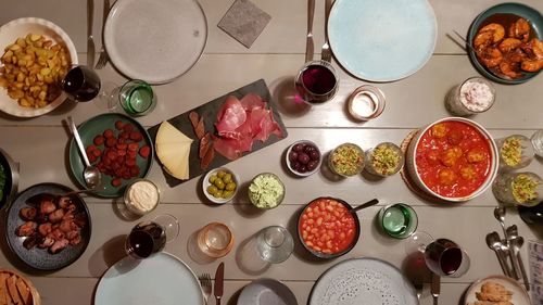 High angle view of food on table