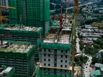 High angle view of buildings in city