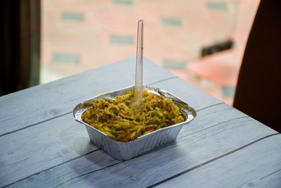 Close-up of food on table