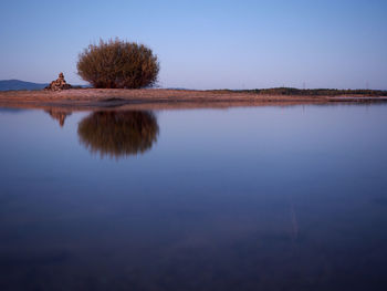 Scenic view of lake against clear sky