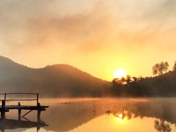 Scenic view of lake at sunset