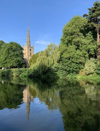 Reflection of trees on lake against sky