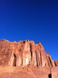 Rock formations against clear blue sky