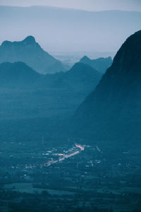 High angle view of mountains against sky