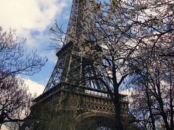 Low angle view of eiffel tower against sky