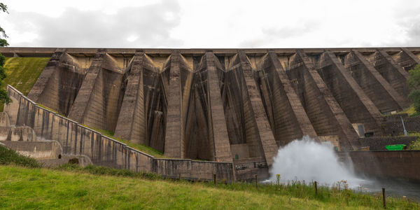 View of the dam at wimbleball lake in exmoor national park