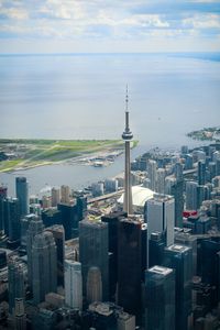 High angle view of city at waterfront