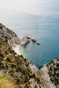 High angle view of sea and rocks