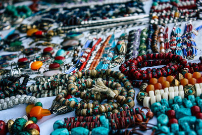 Close-up of jewelries for sale in market