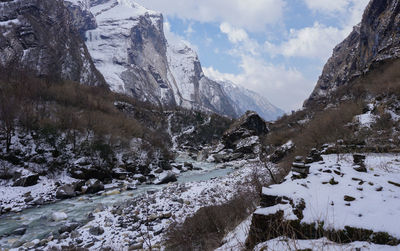 Scenic view of snowcapped mountains against sky