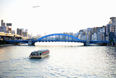 Scenic view of bridge over river against clear sky