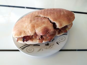 High angle view of breakfast in plate on table