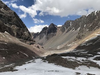 Scenic view of snowcapped mountains against sky