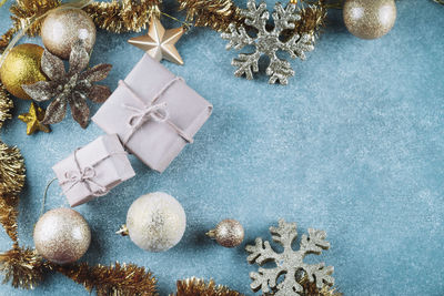 Directly above shot of christmas decorations on table