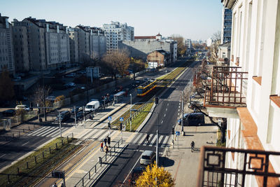 High angle view of street amidst buildings in city