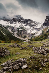 Scenic view of snowcapped mountains against sky