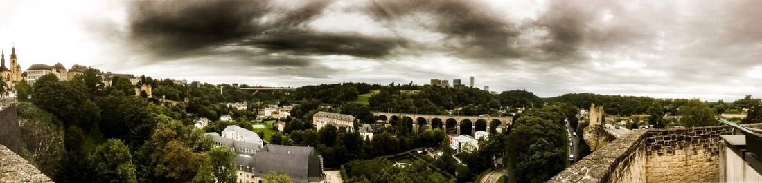 Panoramic view of trees against cloudy sky