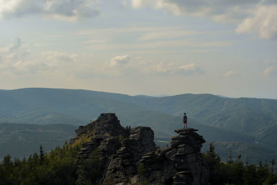 Scenic view of mountains against sky during sunset