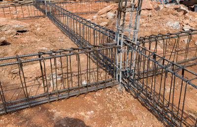 High angle view of metal fence