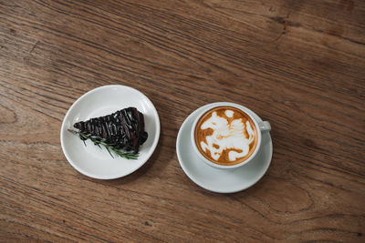 High angle view of coffee on table