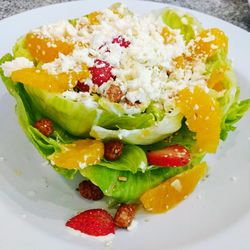 High angle view of breakfast served in plate