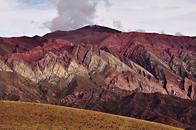 Scenic view of mountains against cloudy sky