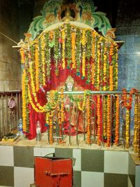 Close-up of multi colored temple in building